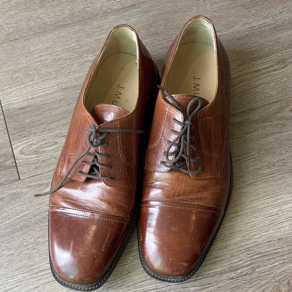 Johnston & Murphy Brown Leather Lace Up Dress Shoe Oxford 👞